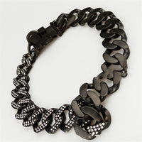 HKM-9598269 Stainless Steel Dog Collar with Black and White Diamond Accents