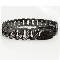 HKM-9598269 Stainless Steel Dog Collar with Black and White Diamond Accents
