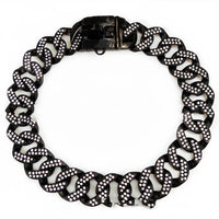 HKM-9598269 Stainless Steel Dog Collar with Black and White Diamond Accents