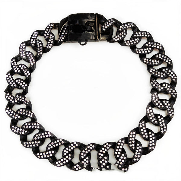 HKM-9598269 Stainless Steel Dog Collar with Black and White Diamond Accents