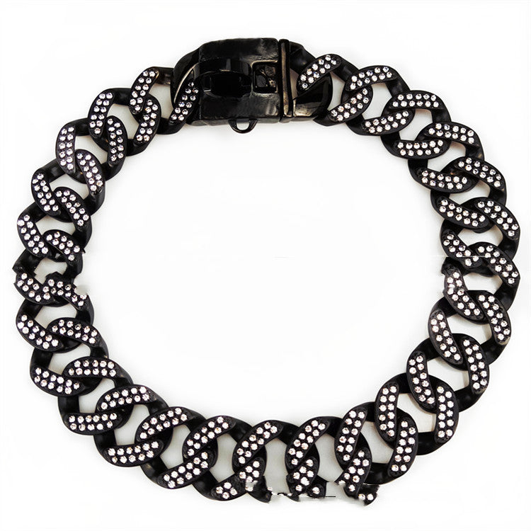HKM-9598269 Stainless Steel Dog Collar with Black and White Diamond Accents