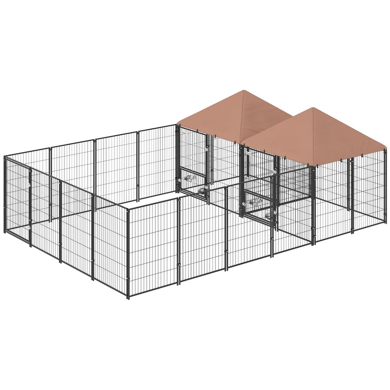 HKM-9599933 Large Outdoor Dog Kennel with 2 Separate Rooms, Adjustable Height Bowls, and Secure Design