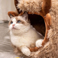 HKM-9600317 Cozy Yak-Shaped Cat Cave Bed for Indoor and Outdoor Use, Semi-Enclosed Warm Pet Nest