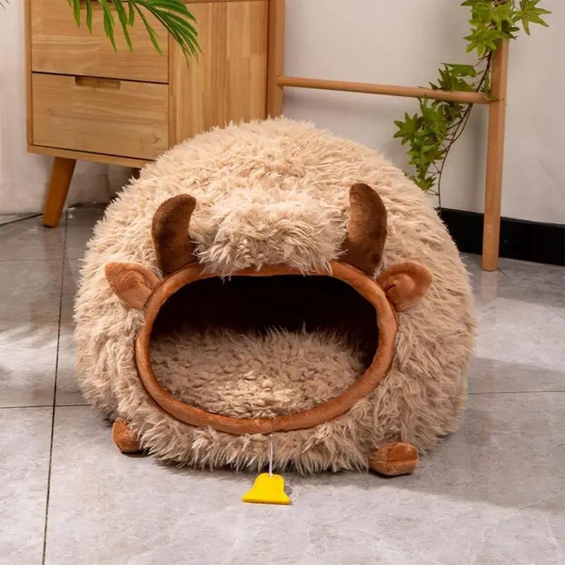 HKM-9600317 Cozy Yak-Shaped Cat Cave Bed for Indoor and Outdoor Use, Semi-Enclosed Warm Pet Nest