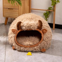 HKM-9600317 Cozy Yak-Shaped Cat Cave Bed for Indoor and Outdoor Use, Semi-Enclosed Warm Pet Nest