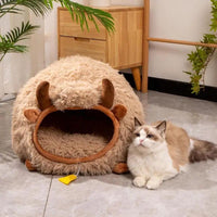 HKM-9600317 Cozy Yak-Shaped Cat Cave Bed for Indoor and Outdoor Use, Semi-Enclosed Warm Pet Nest