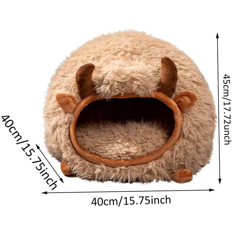 HKM-9600317 Cozy Yak-Shaped Cat Cave Bed for Indoor and Outdoor Use, Semi-Enclosed Warm Pet Nest