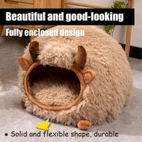 HKM-9600317 Cozy Yak-Shaped Cat Cave Bed for Indoor and Outdoor Use, Semi-Enclosed Warm Pet Nest
