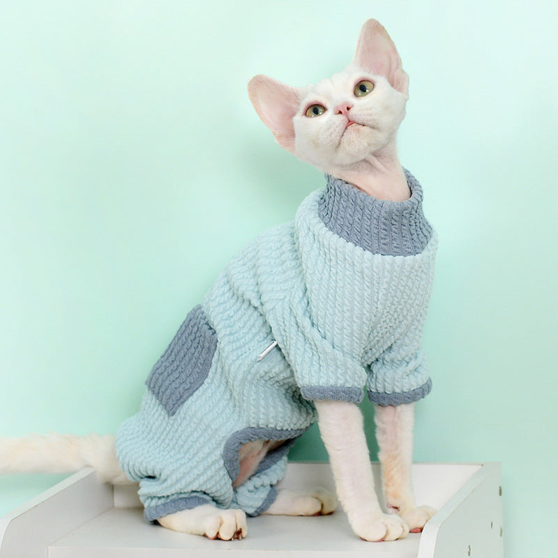 HKM-9601853 High Elastic Cotton Cat Pajamas in Pink Bow & Blue - XS to XXL