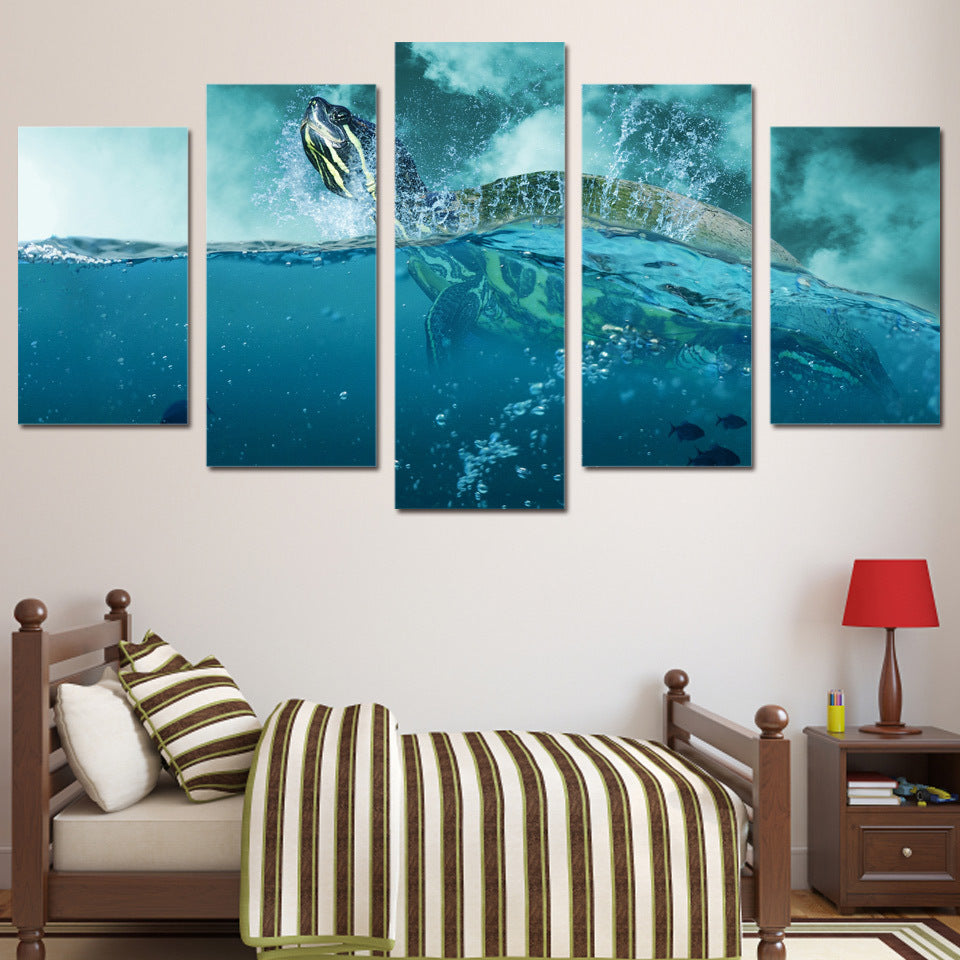 HKM-960275 Elegant Tortoise Landscape Mural Art - Framed or Unframed Canvas Sets (5 Pieces)