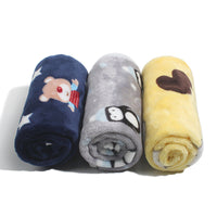 HKM-9602877 Cozy Coral Fleece Pet Blankets in Blue Bear, Yellow Ya, Gray Penguin, and White Bear - Multiple Sizes Available
