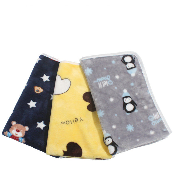 HKM-9602877 Cozy Coral Fleece Pet Blankets in Blue Bear, Yellow Ya, Gray Penguin, and White Bear - Multiple Sizes Available