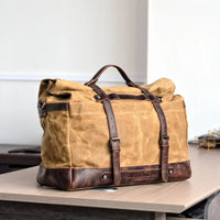 HKM-960339 Large Capacity Waterproof Travel Bag with Oil Wax Canvas and Crazy Horse Cowhide Accents