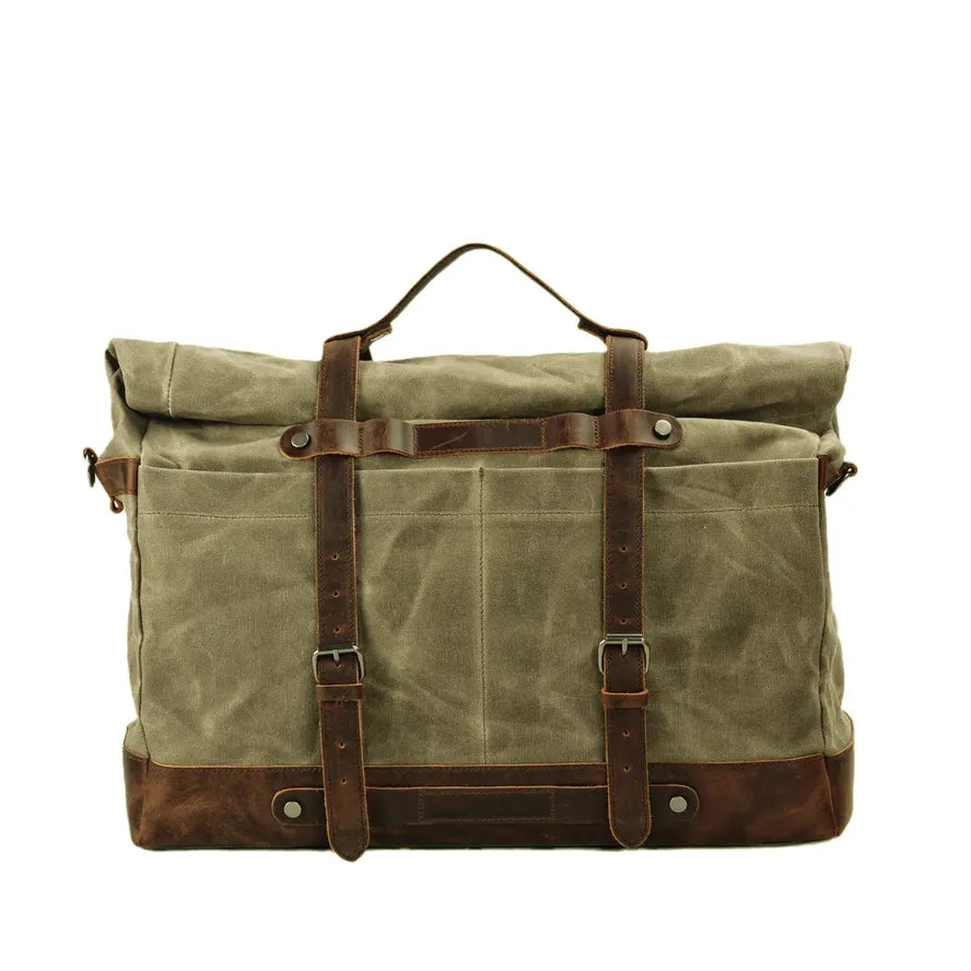 HKM-960339 Large Capacity Waterproof Travel Bag with Oil Wax Canvas and Crazy Horse Cowhide Accents