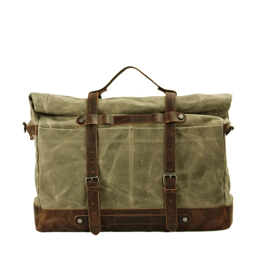 HKM-960339 Large Capacity Waterproof Travel Bag with Oil Wax Canvas and Crazy Horse Cowhide Accents