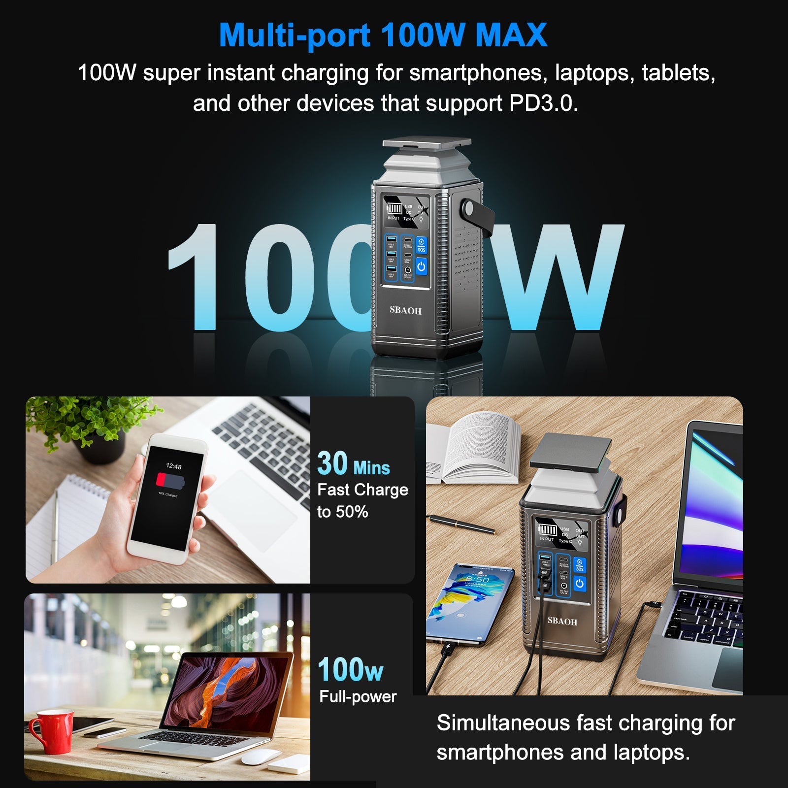 HKM-960339 Portable 296Wh Power Bank with Solar Charging and USB Output for Outdoor Use