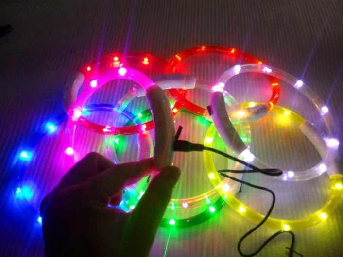 HKM-9604029 USB Charging LED Dog Collar with Colorful Gradients - Adjustable Length for Night Safety