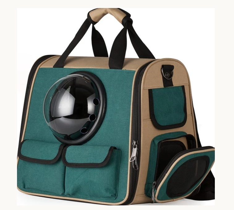 HKM-9605693 Portable Cat and Dog Outdoor Backpack - Medium Hard Alloy, 15 kg Capacity for Cats, 10 kg Capacity for Dogs, Dark Green