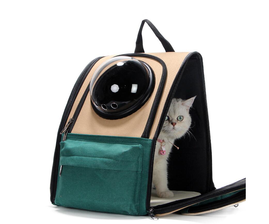 HKM-9605693 Portable Cat and Dog Outdoor Backpack - Medium Hard Alloy, 15 kg Capacity for Cats, 10 kg Capacity for Dogs, Dark Green
