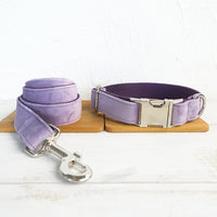 HKM-9605821 Light Purple Velvet Dog Collar and Leash Set - Adjustable Sizes XS to XL, Durable Polyester Material