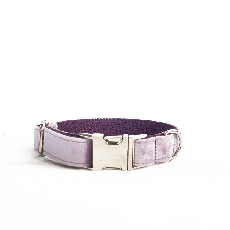 HKM-9605821 Light Purple Velvet Dog Collar and Leash Set - Adjustable Sizes XS to XL, Durable Polyester Material