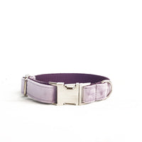 HKM-9605821 Light Purple Velvet Dog Collar and Leash Set - Adjustable Sizes XS to XL, Durable Polyester Material