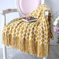 HKM-960595 Knitted Geometric Wool and Cashmere Blanket – Versatile for All Seasons, 120x230 cm