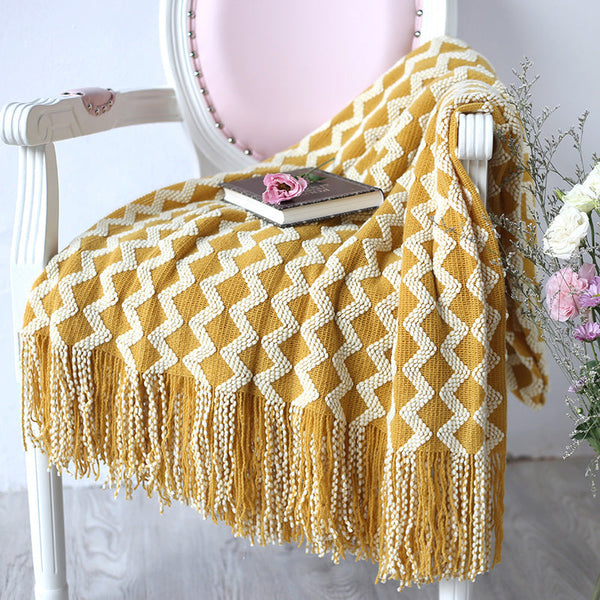 HKM-960595 Knitted Geometric Wool and Cashmere Blanket – Versatile for All Seasons, 120x230 cm