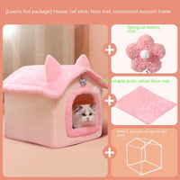 HKM-9606077 Thickened Winter Cat Nest with Support Skeleton and Fun Teaser Options