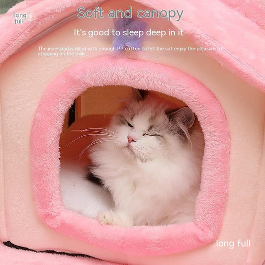 HKM-9606077 Thickened Winter Cat Nest with Support Skeleton and Fun Teaser Options