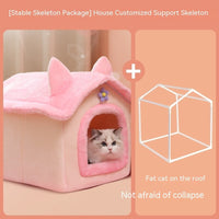 HKM-9606077 Thickened Winter Cat Nest with Support Skeleton and Fun Teaser Options