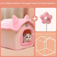 HKM-9606077 Thickened Winter Cat Nest with Support Skeleton and Fun Teaser Options