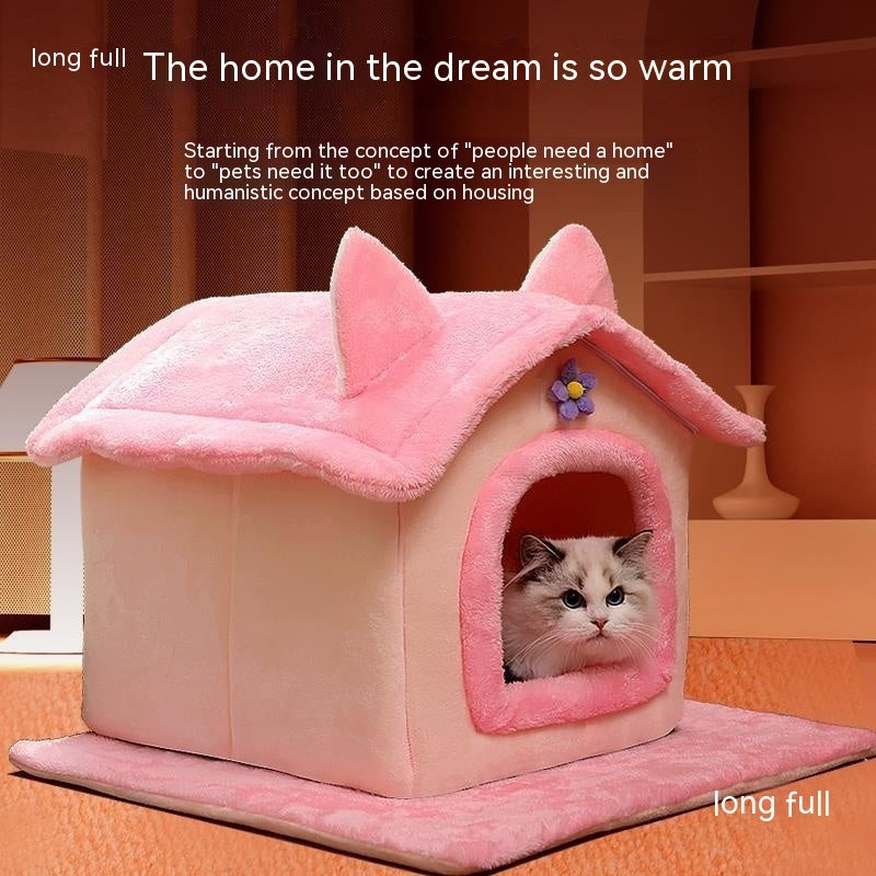 HKM-9606077 Thickened Winter Cat Nest with Support Skeleton and Fun Teaser Options