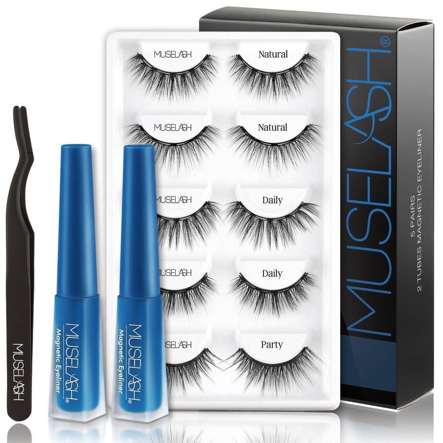 HKM-960659 Magnetic False Eyelash Set with Eyeliner and Applicator - 5 Pairs in Various Styles