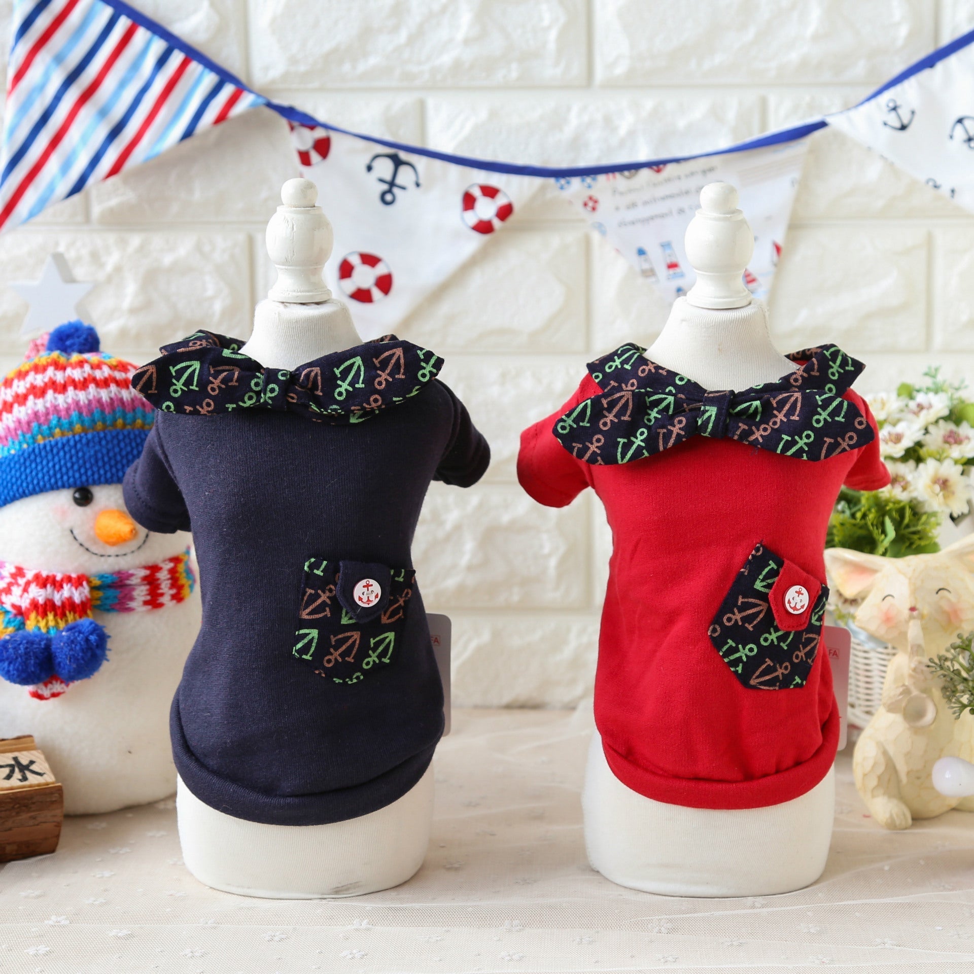 HKM-9607101 Navy Blue Cotton Dog Hoodie with Anchor Print for Two-Legged Pets