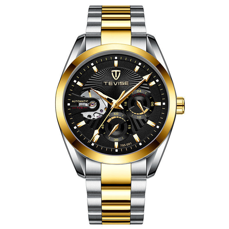 HKM-960787 Fashionable Men's Multifunctional Waterproof Mechanical Watch with Luminous Tourbillon and Dual Date Display