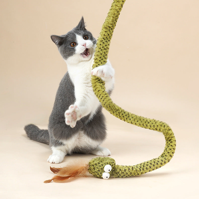 HKM-960915 Snake Funny Cat Stick Pet Toy - Interactive Rubber and PV Velvet Play Tool for Cats