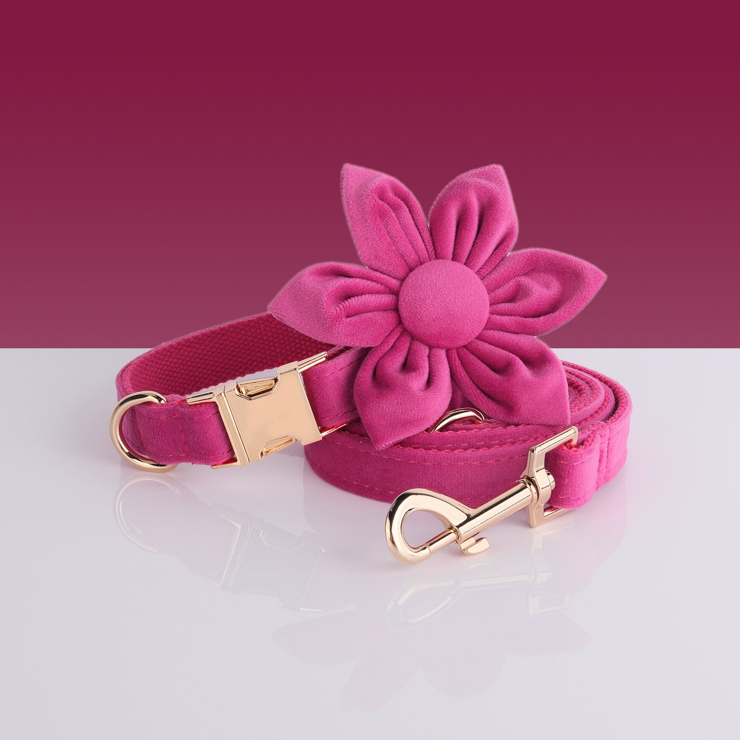 HKM-9609789 Fashion-Forward Pet Collar Set with Lead, Bow, Poop Bag, Chest Back, and Flower Decoration