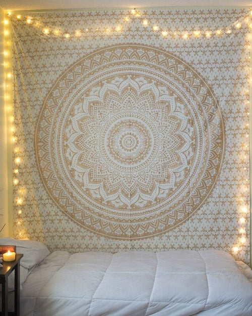 HKM-960979 Mandala Flower Polyester Tapestry Curtain - Retro Ethnic Design, Hand-Woven Rectangle, Multiple Colors & Sizes Available