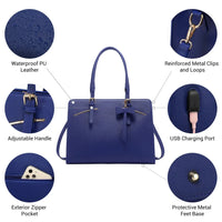 HKM-960979 Stylish PU Leather Laptop Tote Bag for 15.6 Inch Devices with USB Charging Port