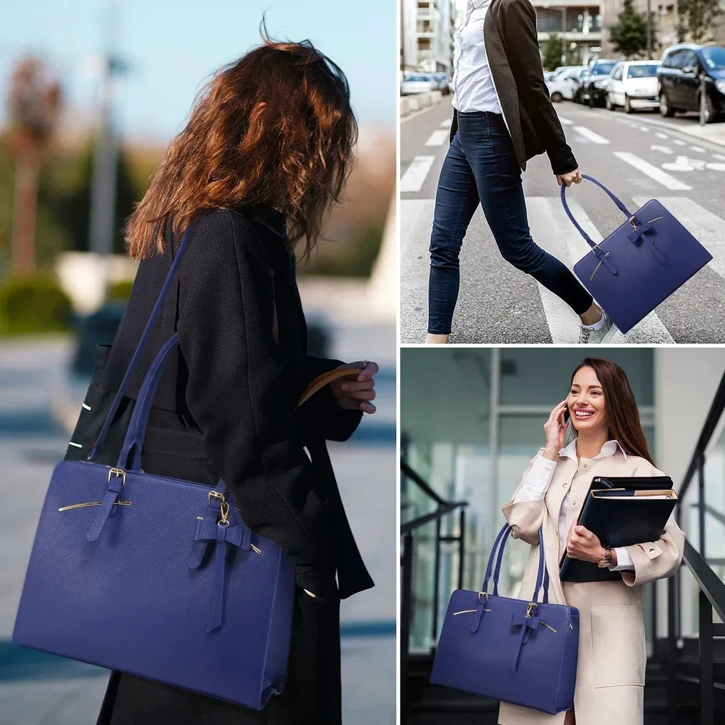 HKM-960979 Stylish PU Leather Laptop Tote Bag for 15.6 Inch Devices with USB Charging Port