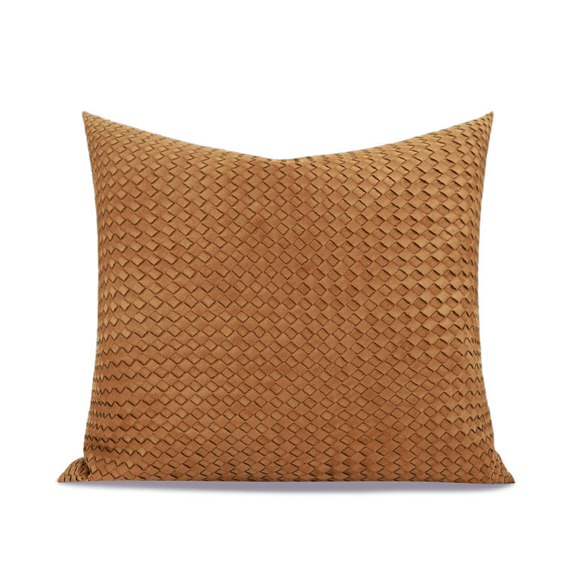 HKM-961107 Hand-Woven Frosted Leather Pillow in Orange Coffee Color - 45x45cm & 50x50cm Options