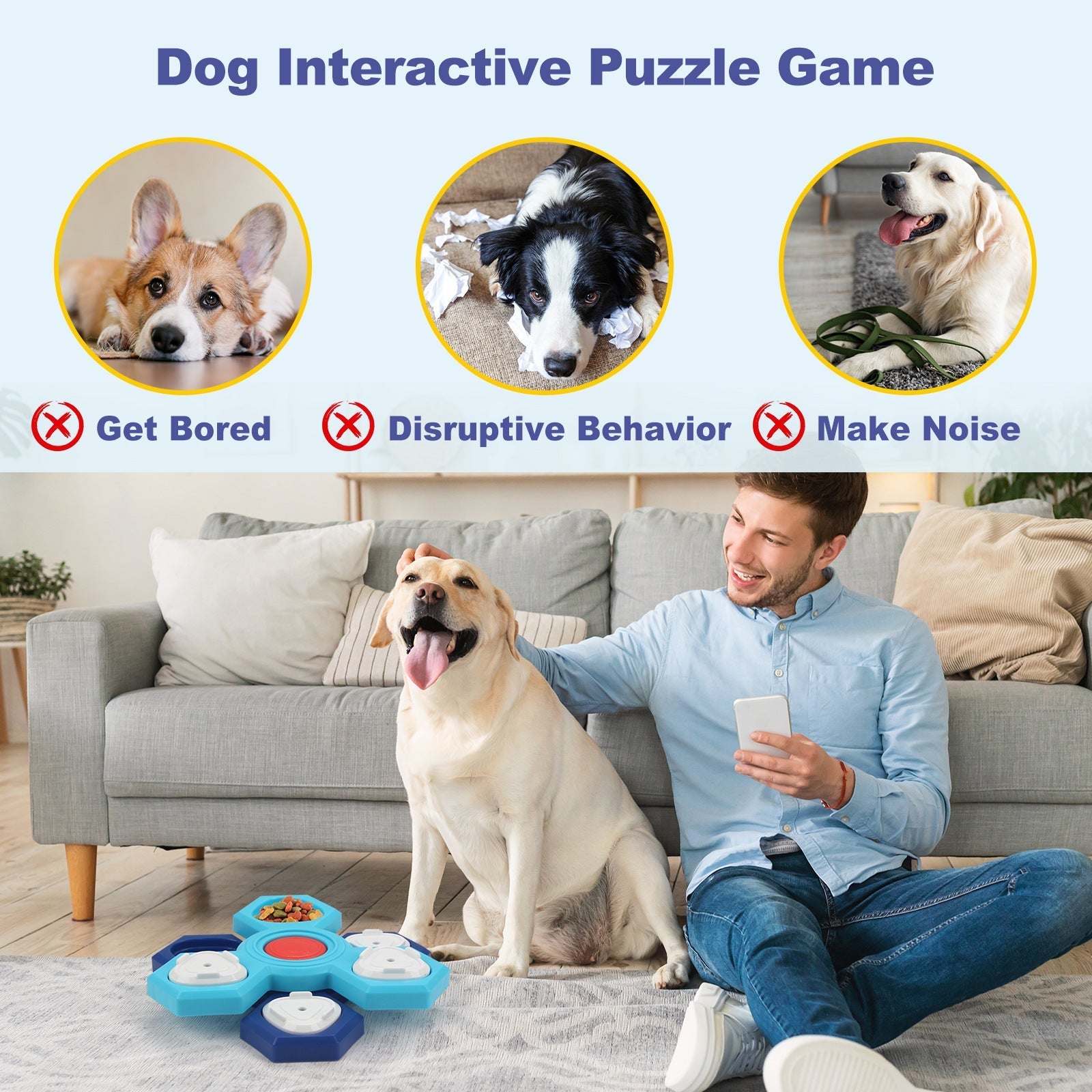 HKM-9612605 Interactive 4-Layer Slow Feeder Pet Bowl for Dogs - Non-Slip Puzzle Design to Promote Healthy Eating & Digestion