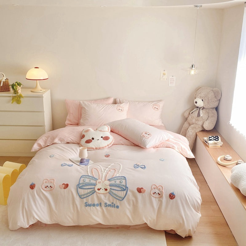 HKM-961427 Cartoon Anime Cotton 4-Piece Bedding Set for Kids - Duvet Cover, Bed Sheet, Pillowcase