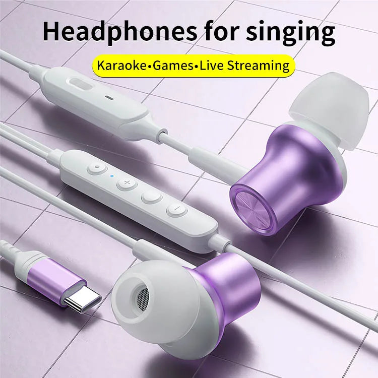HKM-961427 Voice Changing Microphone for Live Broadcasting and K-Songs - Wired In-Ear Headphones for Singing and Gaming