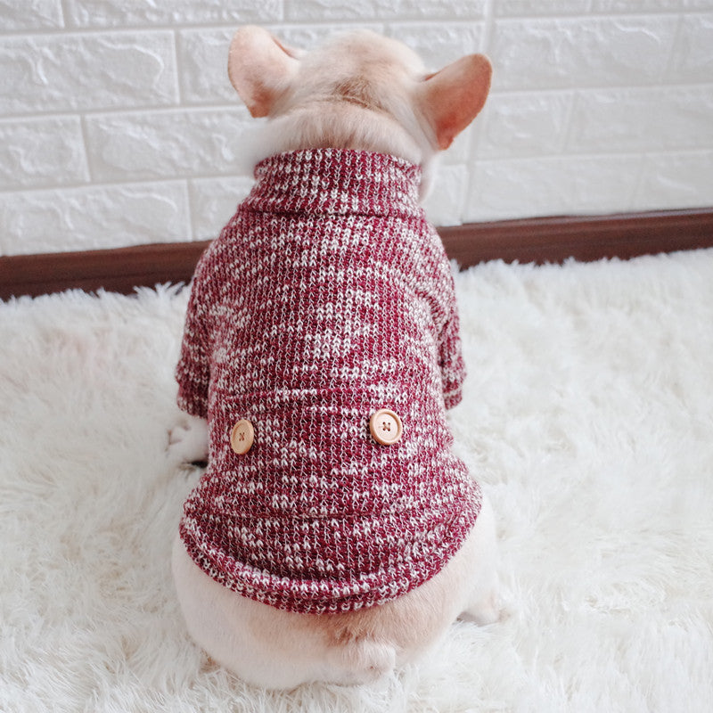 HKM-9615549 Cozy Wool Turtleneck Dog Sweater for Cold Weather - Available in Wine Red, Blue, and Yellow