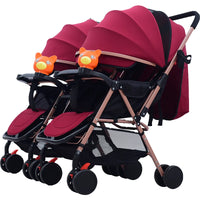 HKM-961619 Twins Baby Stroller Set for Kids - Dual Reborn Baby Push Pram
