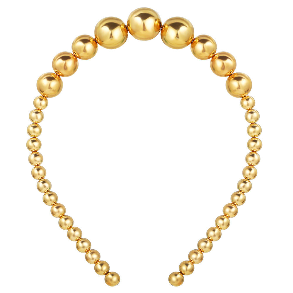 HKM-962003 Creative Retro Women's Alloy Headwear Set with Geometric Styling - Round Bead Hair Band in Gold and Silver