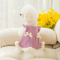 HKM-9621309 Pet Bow Sweater Dress for Small Dogs in Purple and White