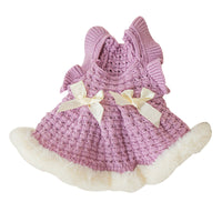 HKM-9621309 Pet Bow Sweater Dress for Small Dogs in Purple and White